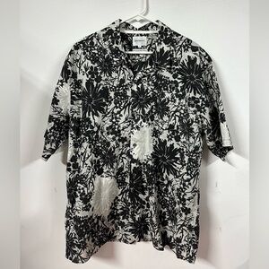 Norse Projects Floral Print Camp Shirt Short Sleeve Men's XL Black White